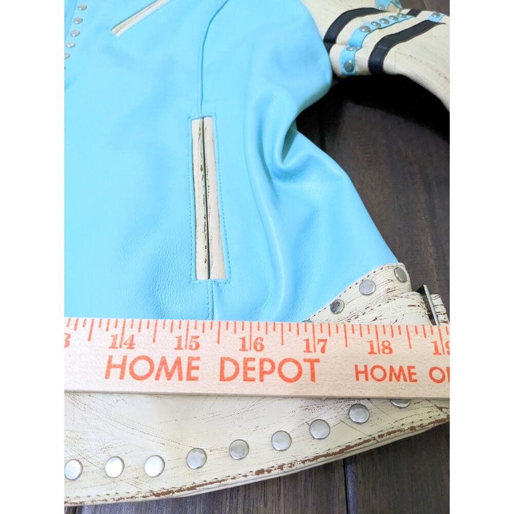 Wilson's RARE Vintage Aqua Leather Maxima Star Distressed Jacket Size L Large - Picture 11 of 11